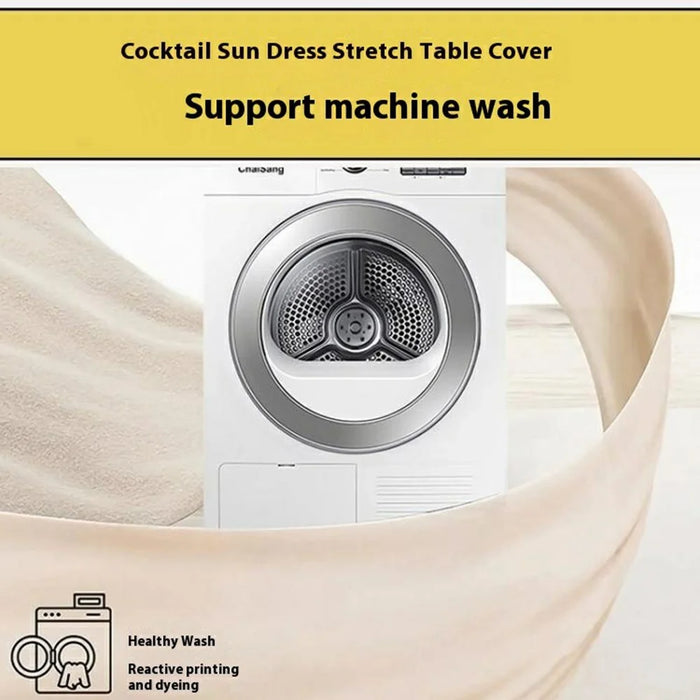 70 x 110cm Elegant Round Cocktail Table Cover for Business Events Solid Color Stretch Skirted Tablecloth - White - 5