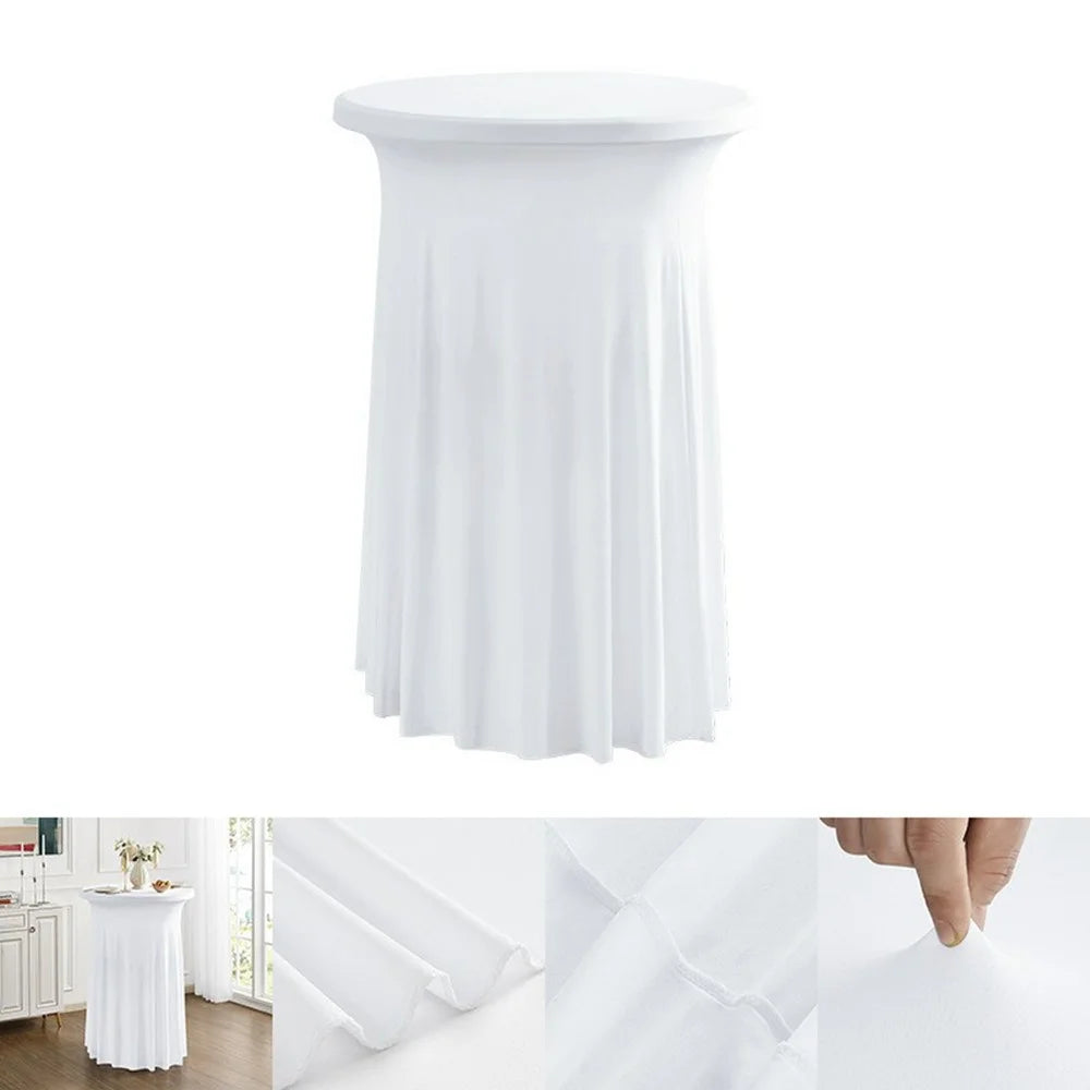 80 x 110cm Elegant Round Cocktail Table Cover for Business Events Solid Color Stretch Skirted Tablecloth - White - 1