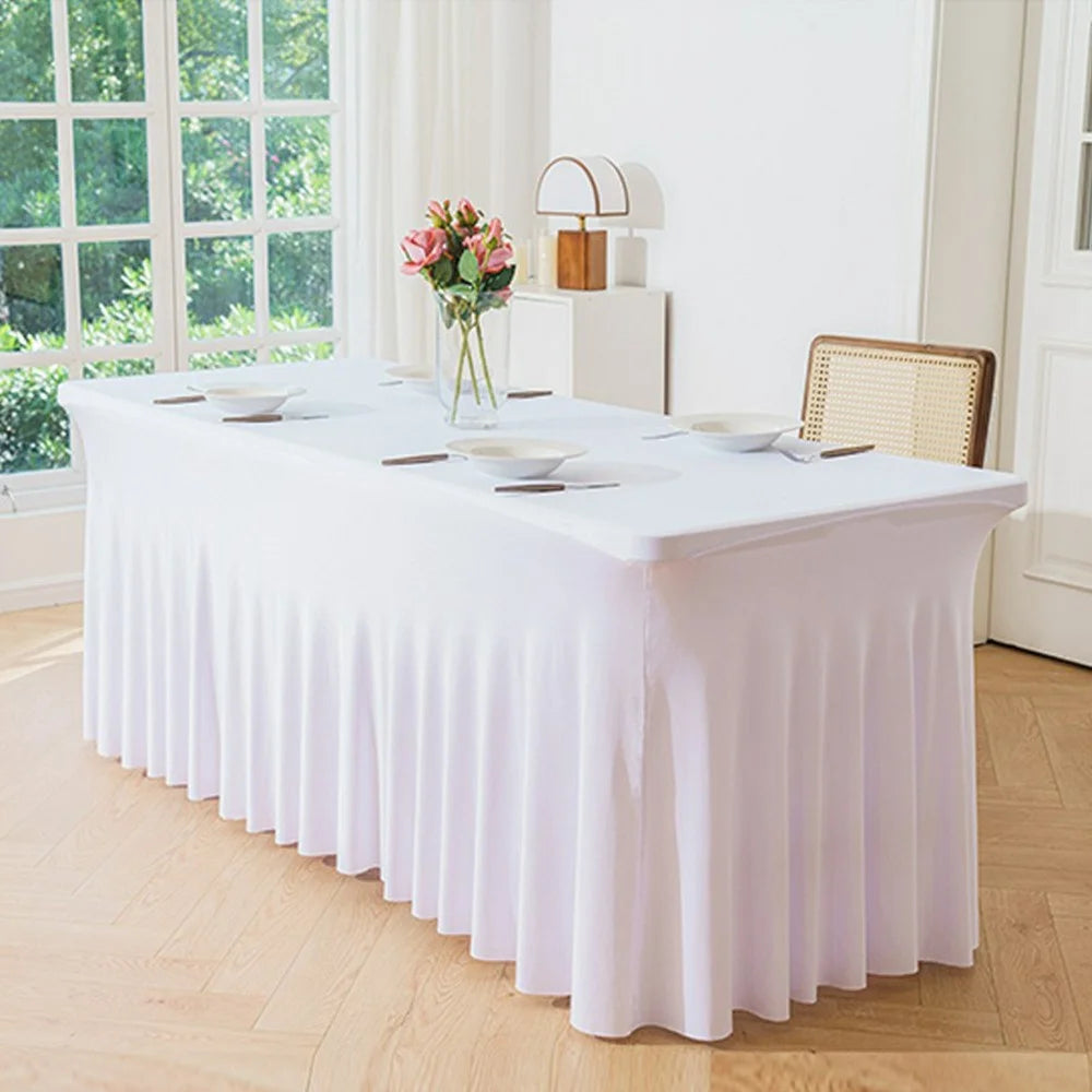 4ft Table Skirt for Rectangle Table Stretchable Wrinkle Resistant Tablecloth for Wedding Party, 122 x 60 x 76cm - White - 1