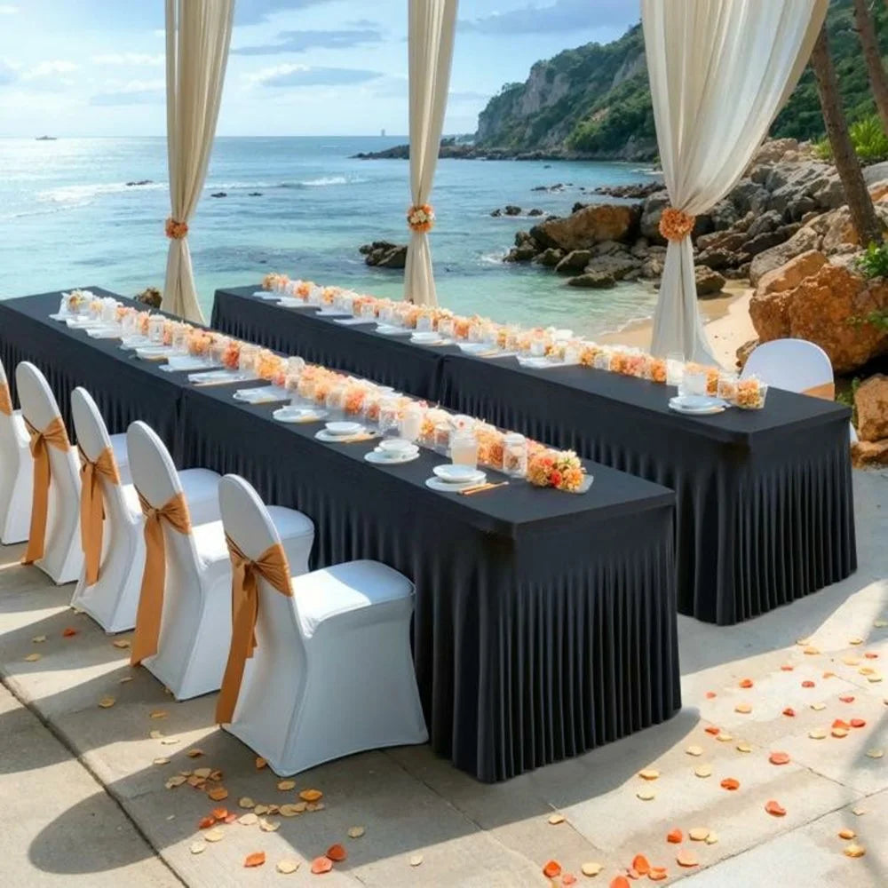 6ft Table Skirt for Rectangle Table Stretchable Wrinkle Resistant Tablecloth for Wedding Party, 183 x 76 x 76cm - White - 5