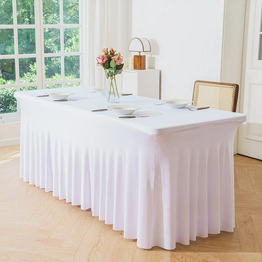 8ft Table Skirt for Rectangle Table Stretchable Wrinkle Resistant Tablecloth for Wedding Party, 244 x 76 x 76cm - White - 1