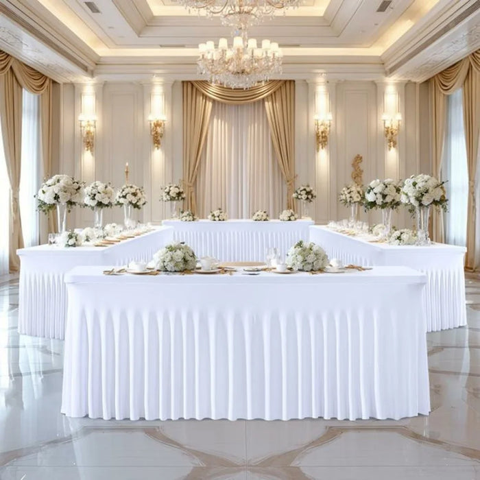 8ft Table Skirt for Rectangle Table Stretchable Wrinkle Resistant Tablecloth for Wedding Party, 244 x 76 x 76cm - White - 2