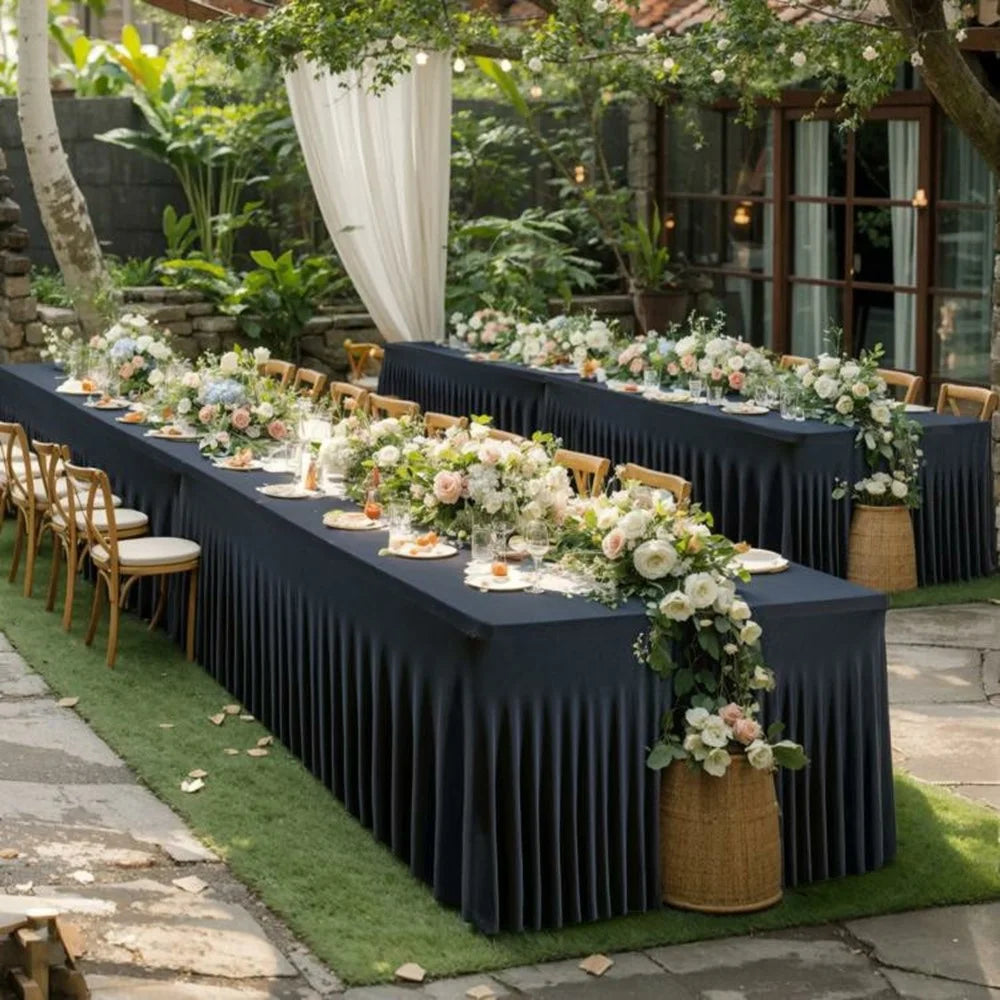 8ft Table Skirt for Rectangle Table Stretchable Wrinkle Resistant Tablecloth for Wedding Party, 244 x 76 x 76cm - White - 4