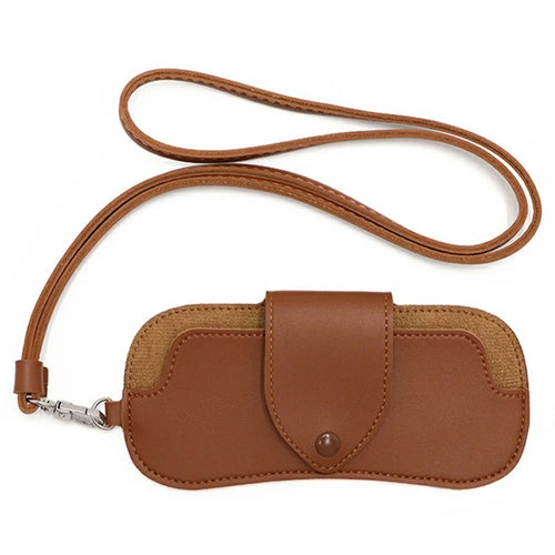 Portable Eyeglass Case Neck Hanging Sunglasses Holder PU Leather Reading Glasses Storage Pouch - Coffee - 1