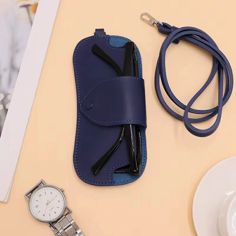 Portable Eyeglass Case Neck Hanging Sunglasses Holder PU Leather Reading Glasses Storage Pouch - Coffee - 3