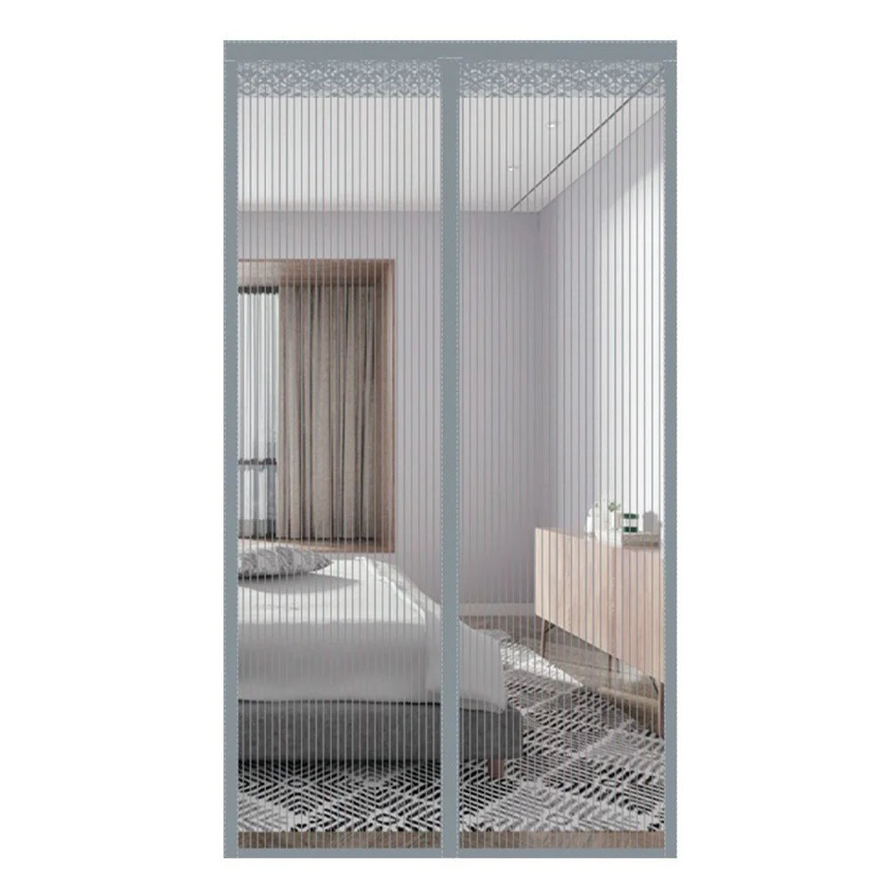 90 x 210cm Magnetic Screen Door for Bedroom Patio Mosquito Mesh Curtain No Drill Installation - Grey Stripe - 1