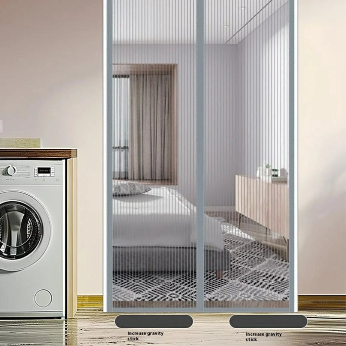 90 x 210cm Magnetic Screen Door for Bedroom Patio Mosquito Mesh Curtain No Drill Installation - Grey Stripe - 7