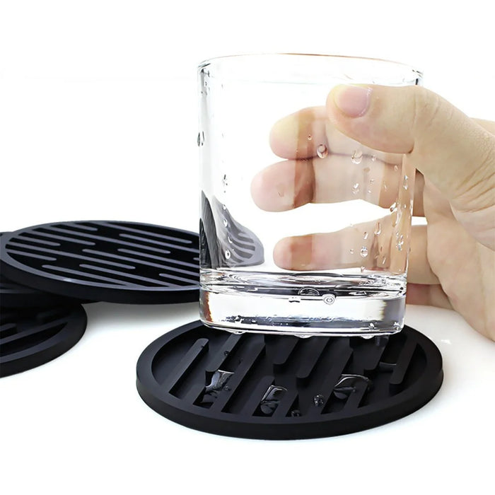 8Pcs Silicone Coasters Set with Metal Holder 10cm Round Draining Heat Resistant Non-Slip Mats - Pentagon / Bean Green - 3