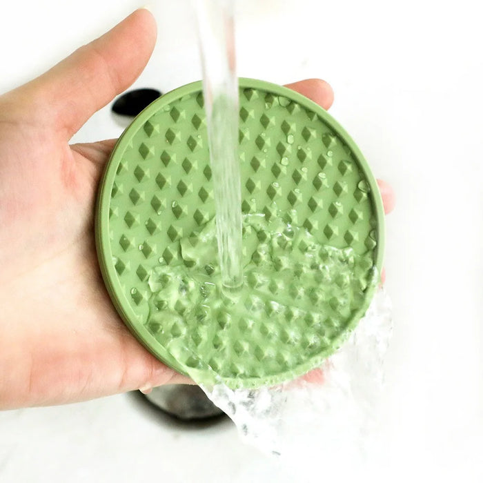 8Pcs Silicone Coasters Set with Metal Holder 10cm Round Draining Heat Resistant Non-Slip Mats - Pentagon / Bean Green - 4