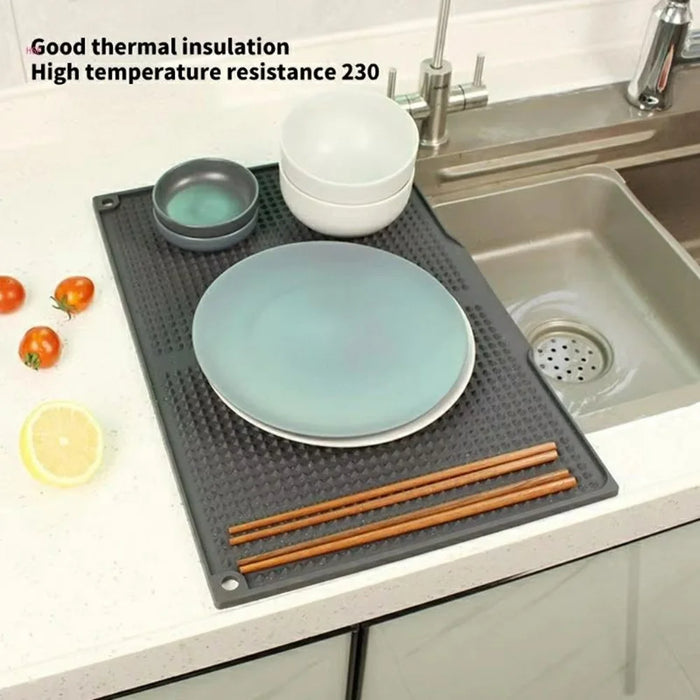 45 x 30cm Silicone Draining Mat Kitchen Heat Resistant Pad Non Slip Striped Countertop Protector - Dark Grey - 2