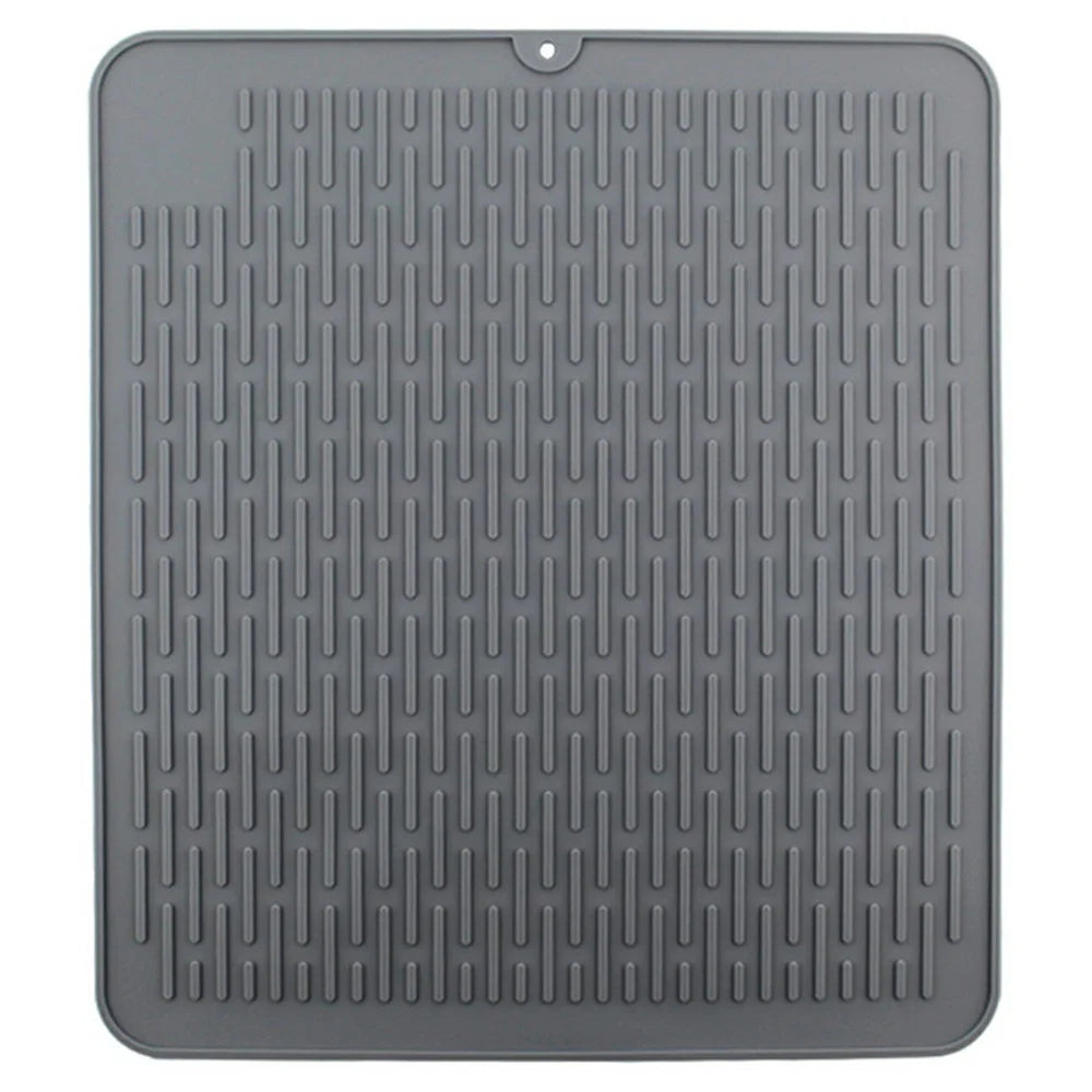 45 x 40cm Silicone Draining Mat Kitchen Heat Resistant Pad Non Slip Striped Countertop Protector - Grey - 1