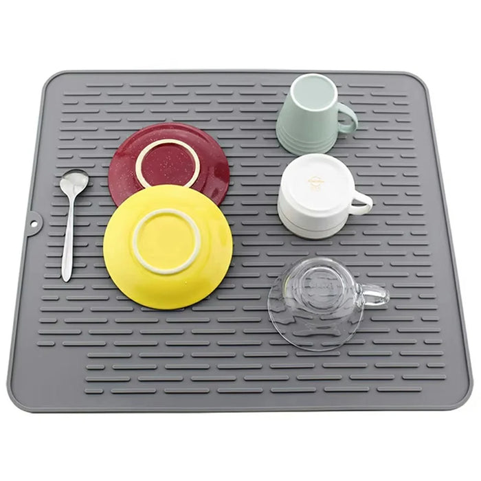 45 x 40cm Silicone Draining Mat Kitchen Heat Resistant Pad Non Slip Striped Countertop Protector - Grey - 2