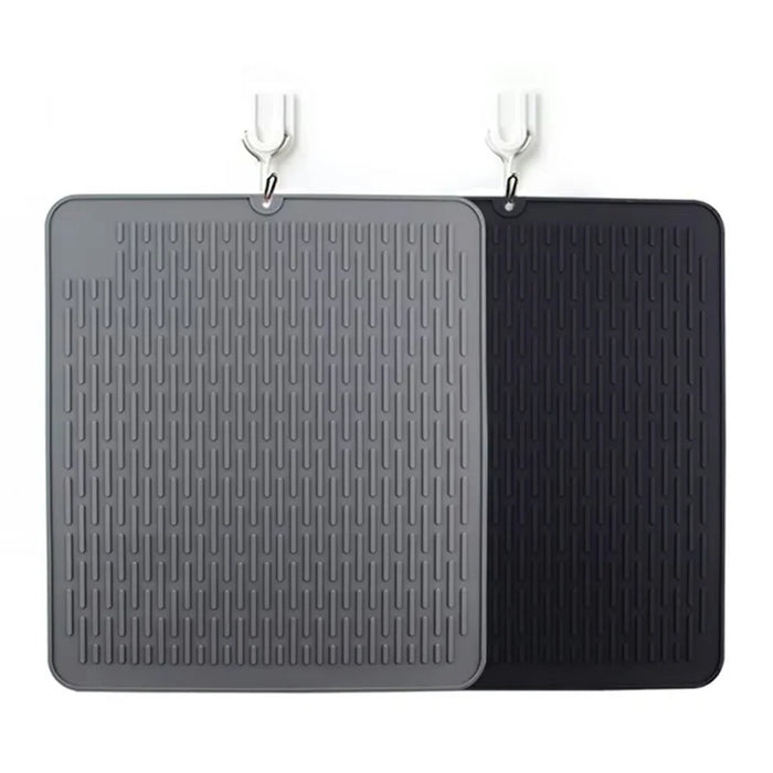 45 x 40cm Silicone Draining Mat Kitchen Heat Resistant Pad Non Slip Striped Countertop Protector - Grey - 3