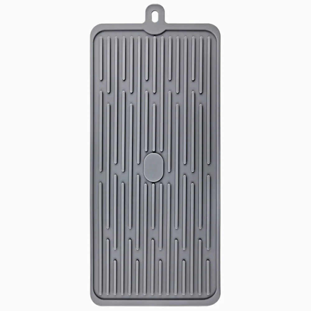 47 x 20cm Silicone Draining Mat Kitchen Heat Resistant Pad Countertop Protector Anti Slip Striped Drying Mat - Grey - 1