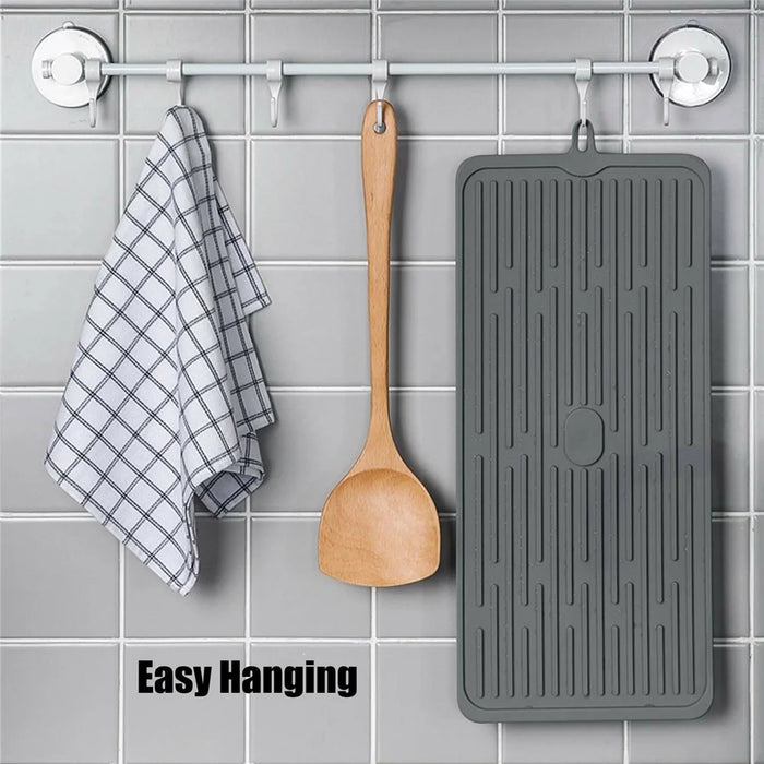 47 x 20cm Silicone Draining Mat Kitchen Heat Resistant Pad Countertop Protector Anti Slip Striped Drying Mat - Grey - 4