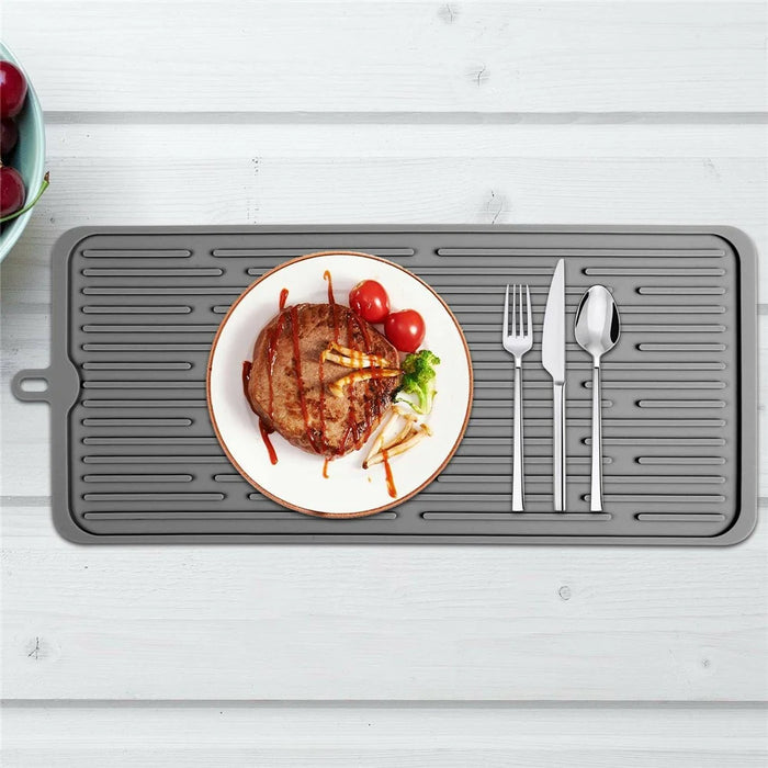 47 x 20cm Silicone Draining Mat Kitchen Heat Resistant Pad Countertop Protector Anti Slip Striped Drying Mat - Grey - 5