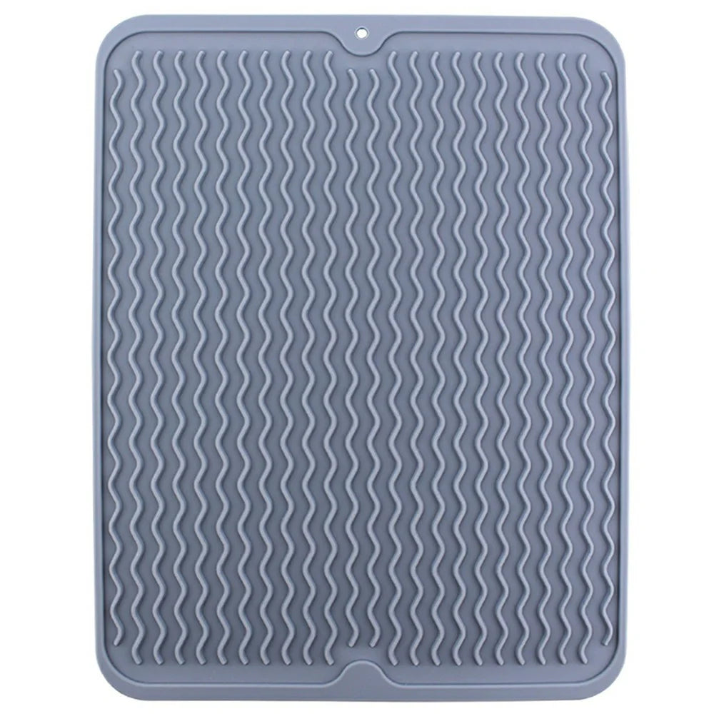40 x 30cm Silicone Draining Mat Wave Pattern Kitchen Heat Resistant Non Slip Pad Countertop Protector - Dark Grey - 1