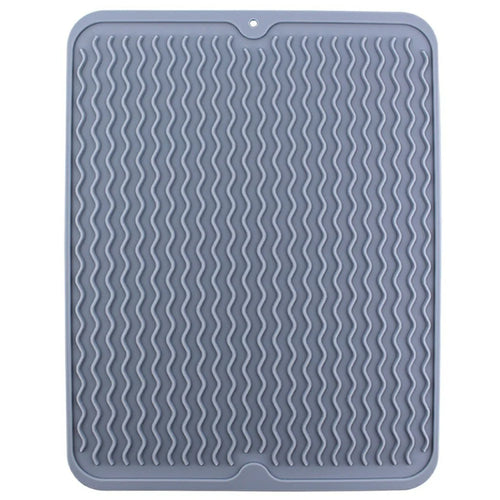 40 x 30cm Silicone Draining Mat Wave Pattern Kitchen Heat Resistant Non Slip Pad Countertop Protector - Dark Grey - 1