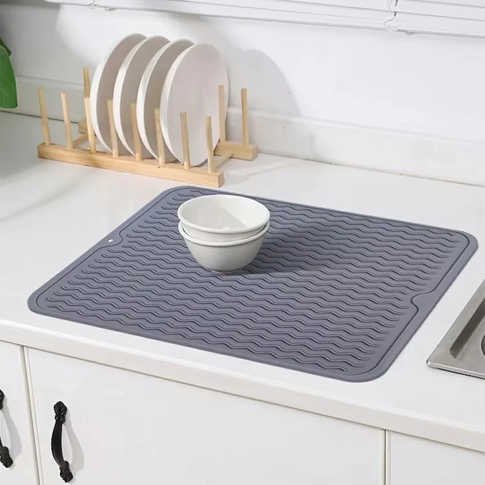 40 x 30cm Silicone Draining Mat Wave Pattern Kitchen Heat Resistant Non Slip Pad Countertop Protector - Dark Grey - 2