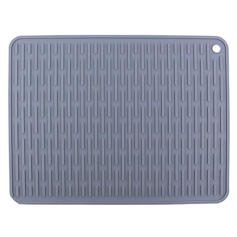 Kitchen Striped Silicone Draining Mat Heat Resistant Non Slip Countertop Protective Pad, 40x30cm - Dark Grey - 1