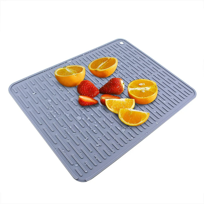 Kitchen Striped Silicone Draining Mat Heat Resistant Non Slip Countertop Protective Pad, 40x30cm - Dark Grey - 2