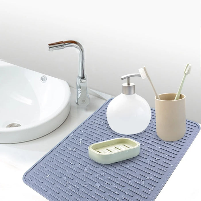 Kitchen Striped Silicone Draining Mat Heat Resistant Non Slip Countertop Protective Pad, 40x30cm - Dark Grey - 3