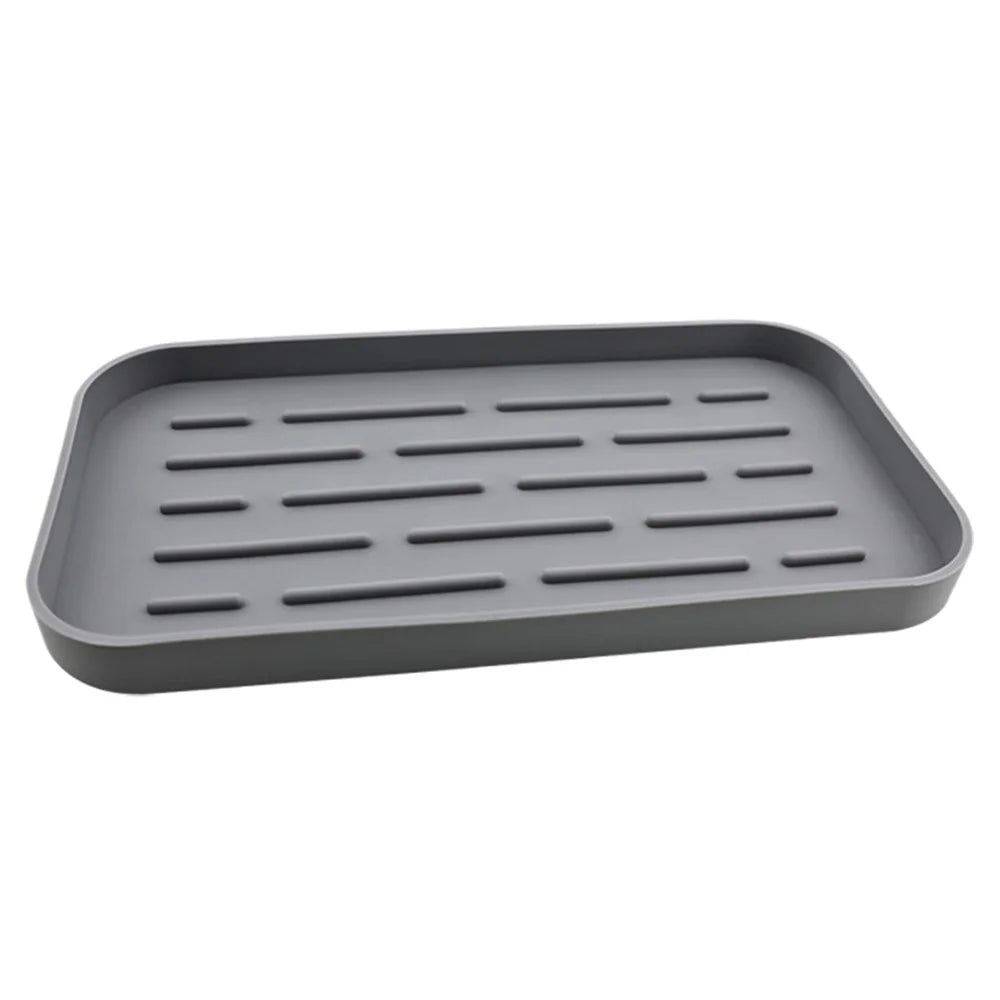 Silicone Draining Mat Kitchen Heat Resistant Pad Non-Slip Striped Bathroom Drying Tray, 25.3x13.3cm - Grey - 1