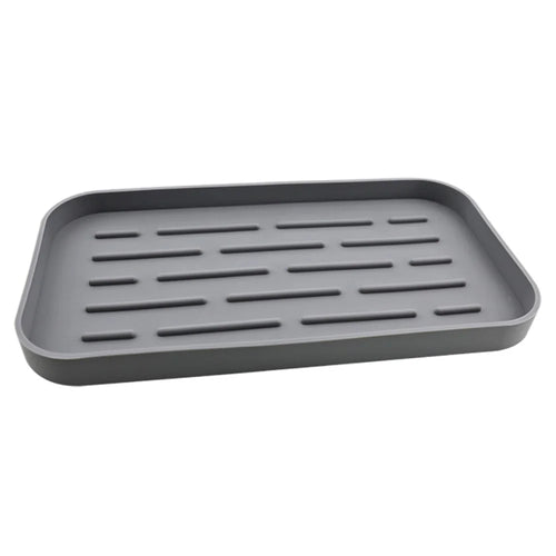 Silicone Draining Mat Kitchen Heat Resistant Pad Non-Slip Striped Bathroom Drying Tray, 25.3x13.3cm - Grey - 1