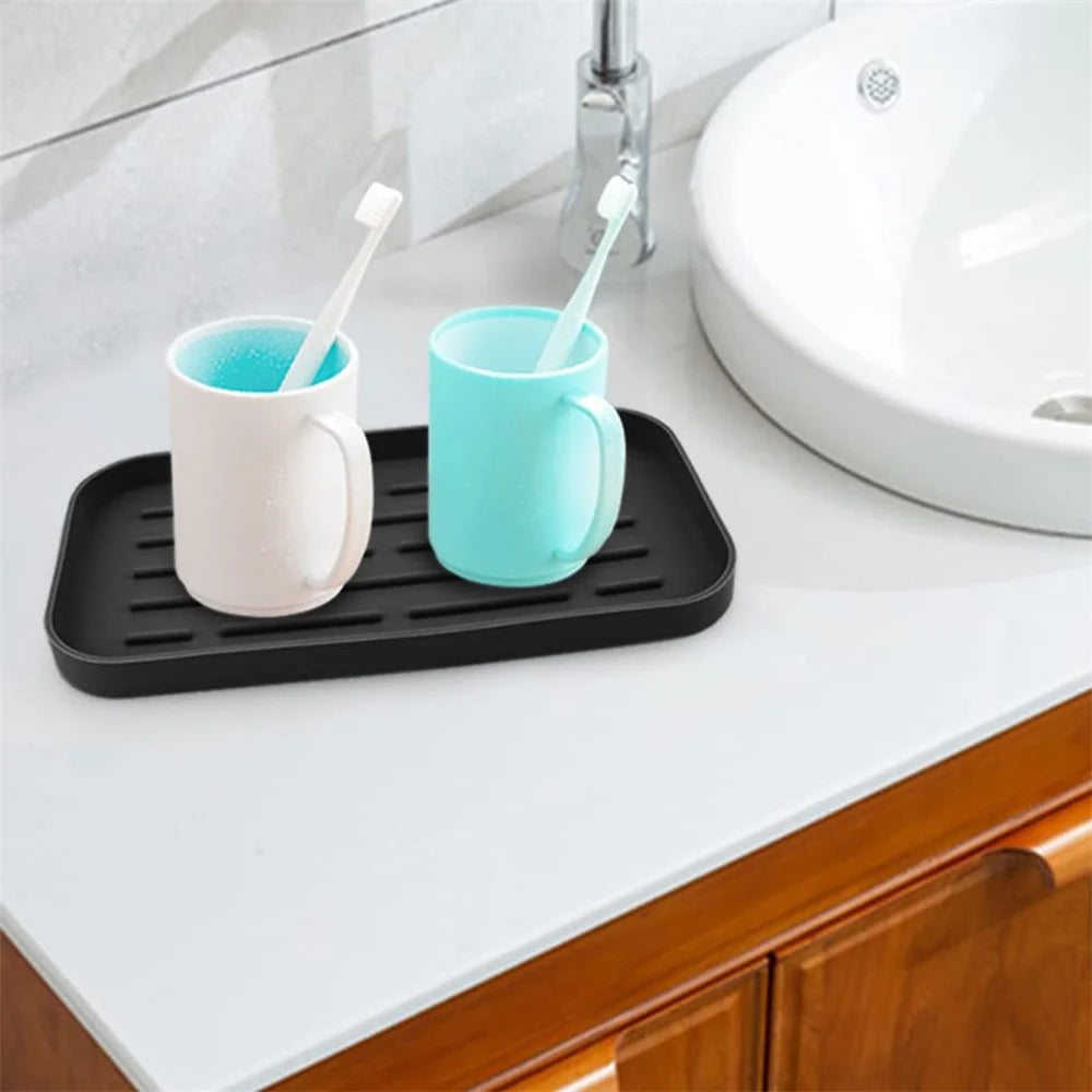 Silicone Draining Mat Kitchen Heat Resistant Pad Non-Slip Striped Bathroom Drying Tray, 25.3x13.3cm - Grey - 3