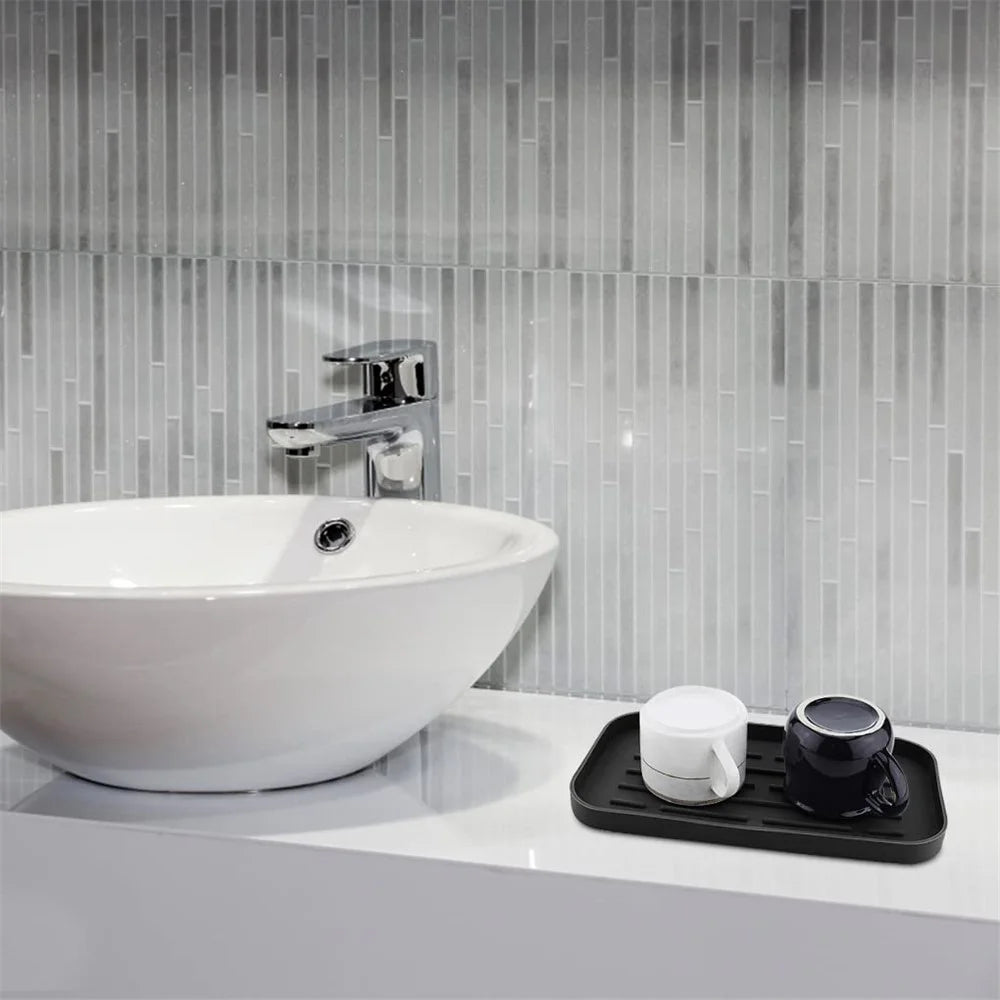 Silicone Draining Mat Kitchen Heat Resistant Pad Non-Slip Striped Bathroom Drying Tray, 25.3x13.3cm - Grey - 4