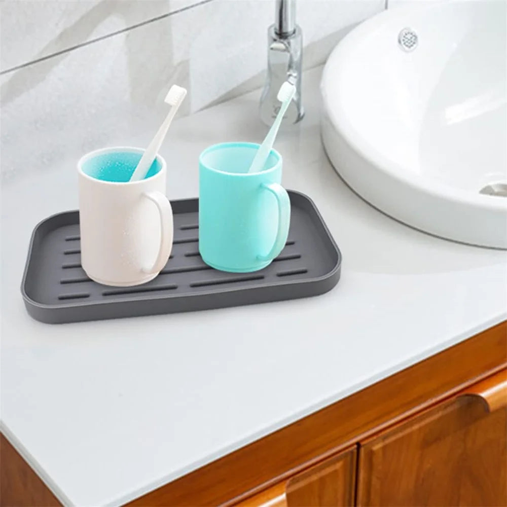 Silicone Draining Mat Kitchen Heat Resistant Pad Non-Slip Striped Bathroom Drying Tray, 25.3x13.3cm - Grey - 5