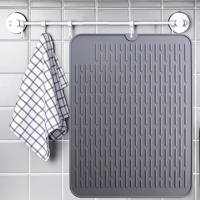 Kitchen Striped Silicone Draining Mat Heat Resistant Countertop Protective Pad, 40x30cm - Grey - 2