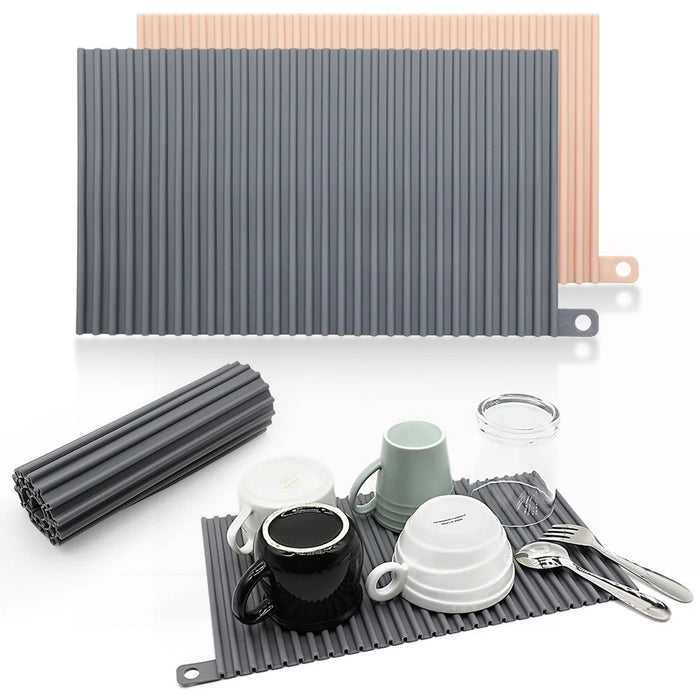 Rollable Silicone Draining Mat Striped Kitchen Heat Resistant Anti Scald Countertop Protective Pad, 30x18cm - Grey - 2