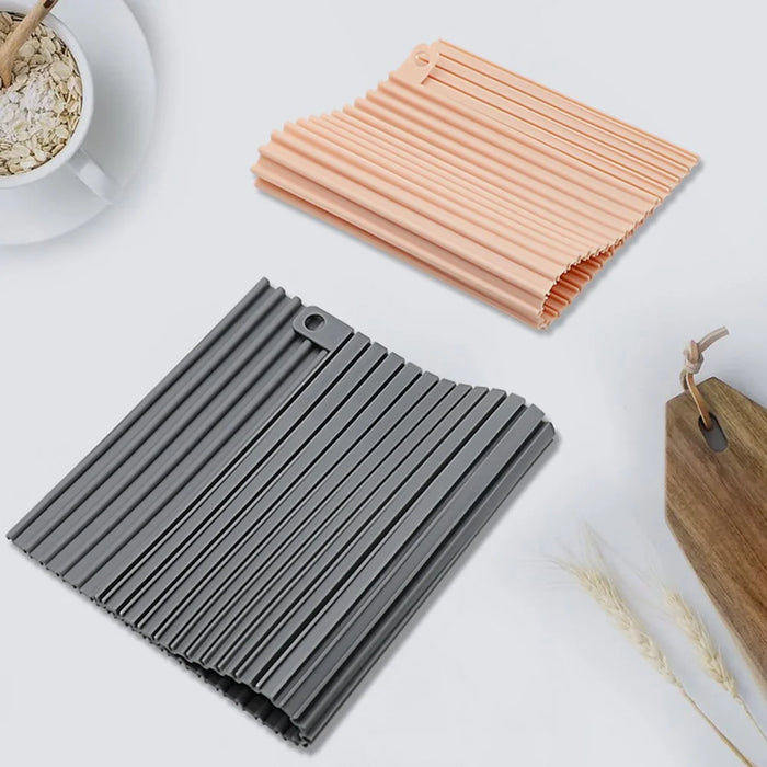 Rollable Silicone Draining Mat Striped Kitchen Heat Resistant Anti Scald Countertop Protective Pad, 30x18cm - Grey - 4