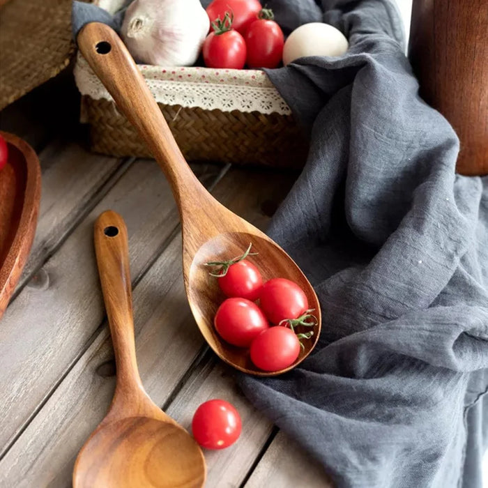 9Pcs / Set Acacia Wood Kitchen Utensil Soup Spoon Spatula Skimmer Spoon Salad Fork Noodle Scoop Cooking Tools (BPA Free, No FDA) - 2