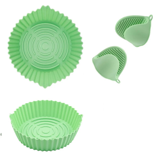 19cm Air Fryer Oven Silicone Baking Pan Heat Resistant Foldable Round Cake Mold with Hand Clamps (BPA Free, FDA Certified) - Style 1 - 1
