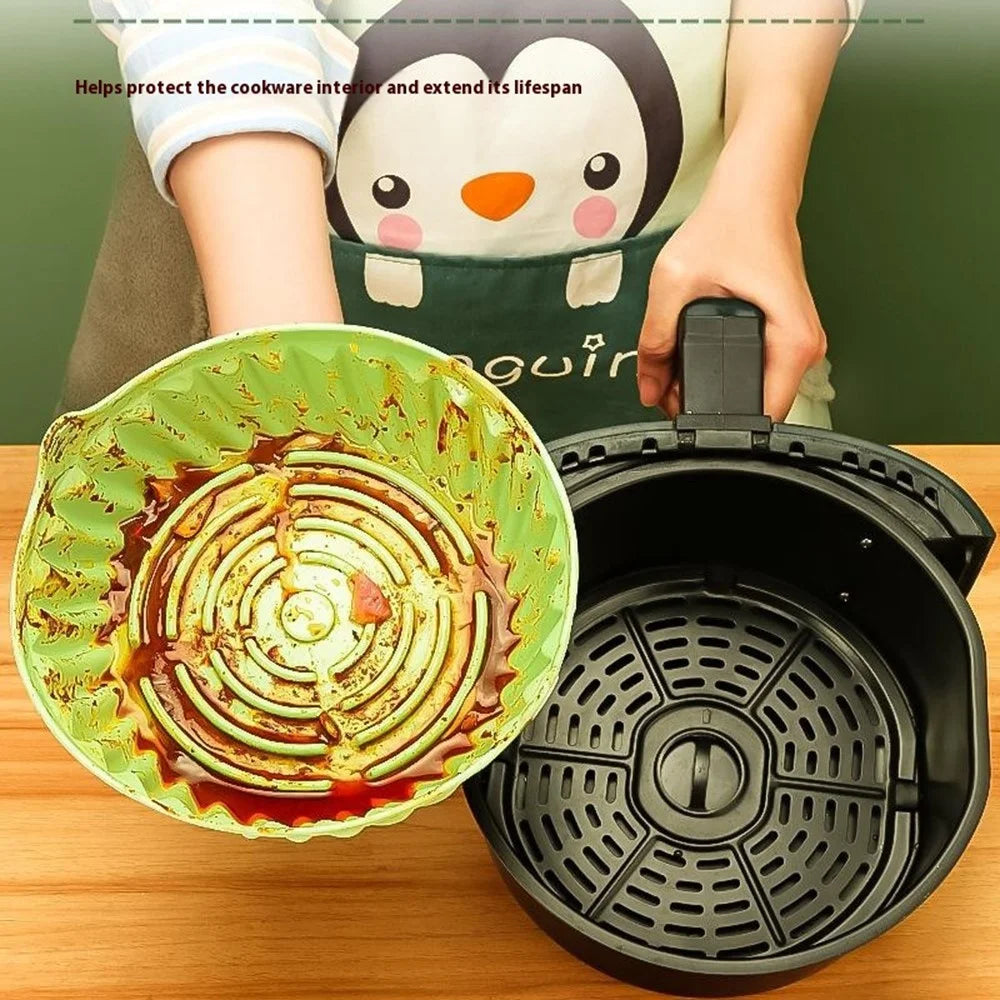 19cm Air Fryer Oven Silicone Baking Pan Heat Resistant Foldable Round Cake Mold with Hand Clamps (BPA Free, FDA Certified) - Style 1 - 2