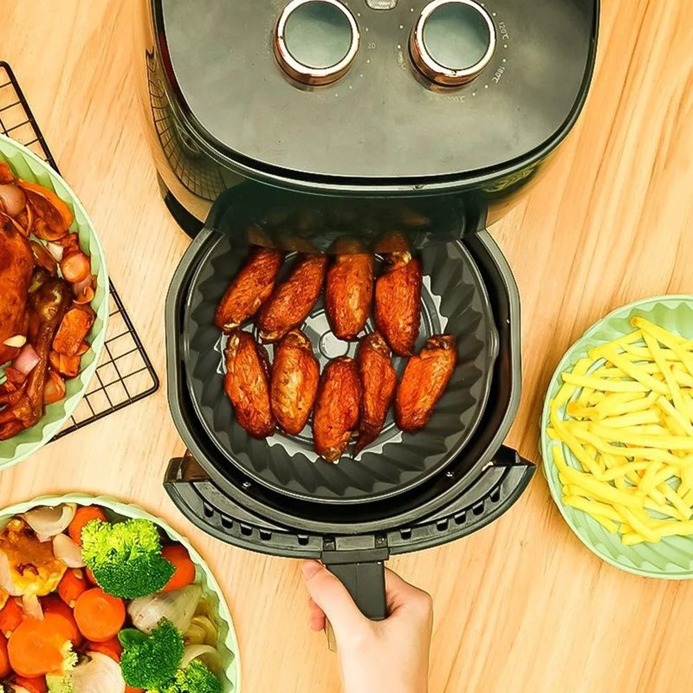 19cm Air Fryer Oven Silicone Baking Pan Heat Resistant Foldable Round Cake Mold with Hand Clamps (BPA Free, FDA Certified) - Style 1 - 5
