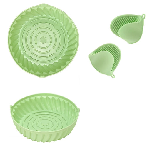 22cm Air Fryer Oven Silicone Baking Pan Heat Resistant Foldable Round Cake Mold with Hand Clamps (BPA Free, FDA Certified) - Style 2 - 1