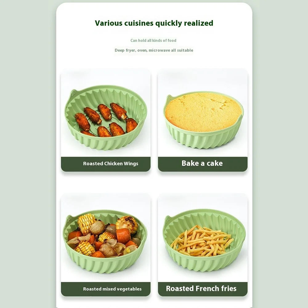 22cm Air Fryer Oven Silicone Baking Pan Heat Resistant Foldable Round Cake Mold with Hand Clamps (BPA Free, FDA Certified) - Style 2 - 4