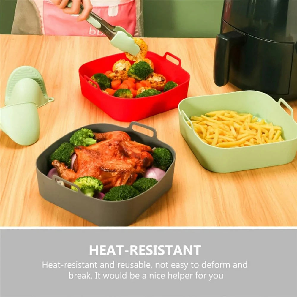 20cm Square Air Fryer Oven Silicone Baking Pan Heat Resistant Foldable Cake Mold (BPA Free, FDA Certified) - Cyan - 3