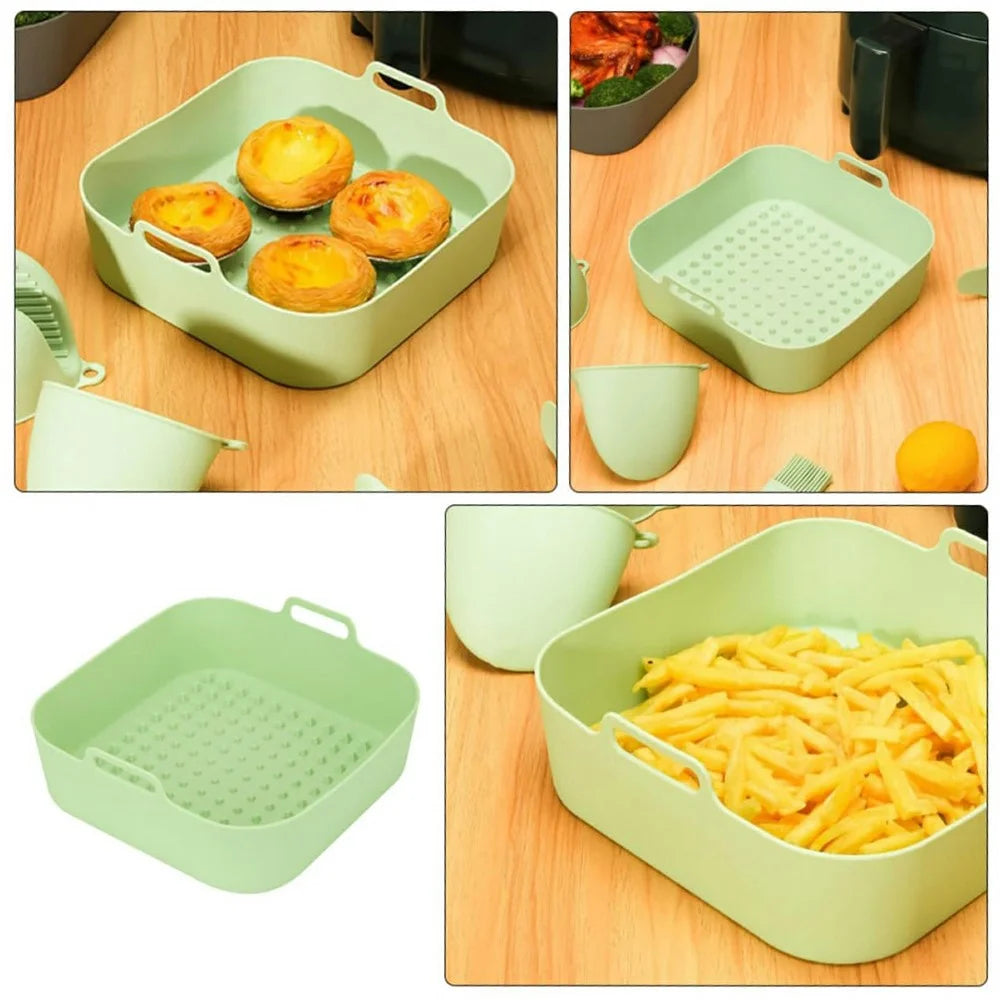 20cm Square Air Fryer Oven Silicone Baking Pan Heat Resistant Foldable Cake Mold with Hand Clamps (BPA Free, FDA Certified) - Cyan - 2