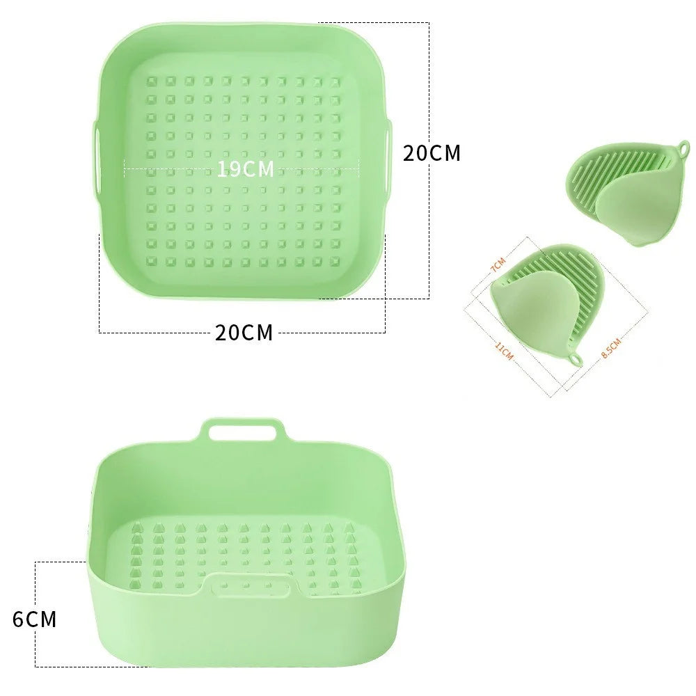 20cm Square Air Fryer Oven Silicone Baking Pan Heat Resistant Foldable Cake Mold with Hand Clamps (BPA Free, FDA Certified) - Cyan - 5