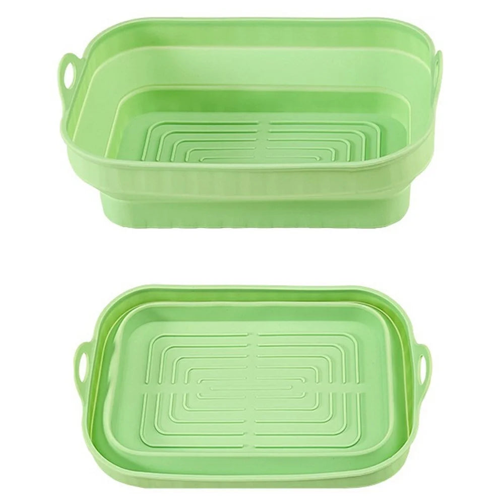 Rectangle Air Fryer Oven Silicone Baking Pan Heat Resistant Foldable Cake Mold (BPA Free, FDA Certified) - Cyan - 1