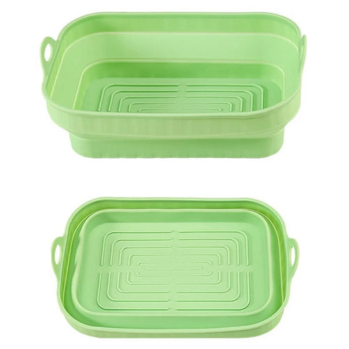 Rectangle Air Fryer Oven Silicone Baking Pan Heat Resistant Foldable Cake Mold (BPA Free, FDA Certified) - Cyan - 1