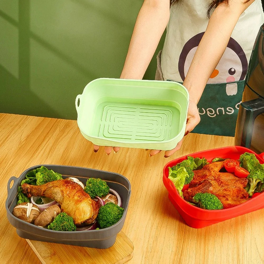 Rectangle Air Fryer Oven Silicone Baking Pan Heat Resistant Foldable Cake Mold (BPA Free, FDA Certified) - Cyan - 2