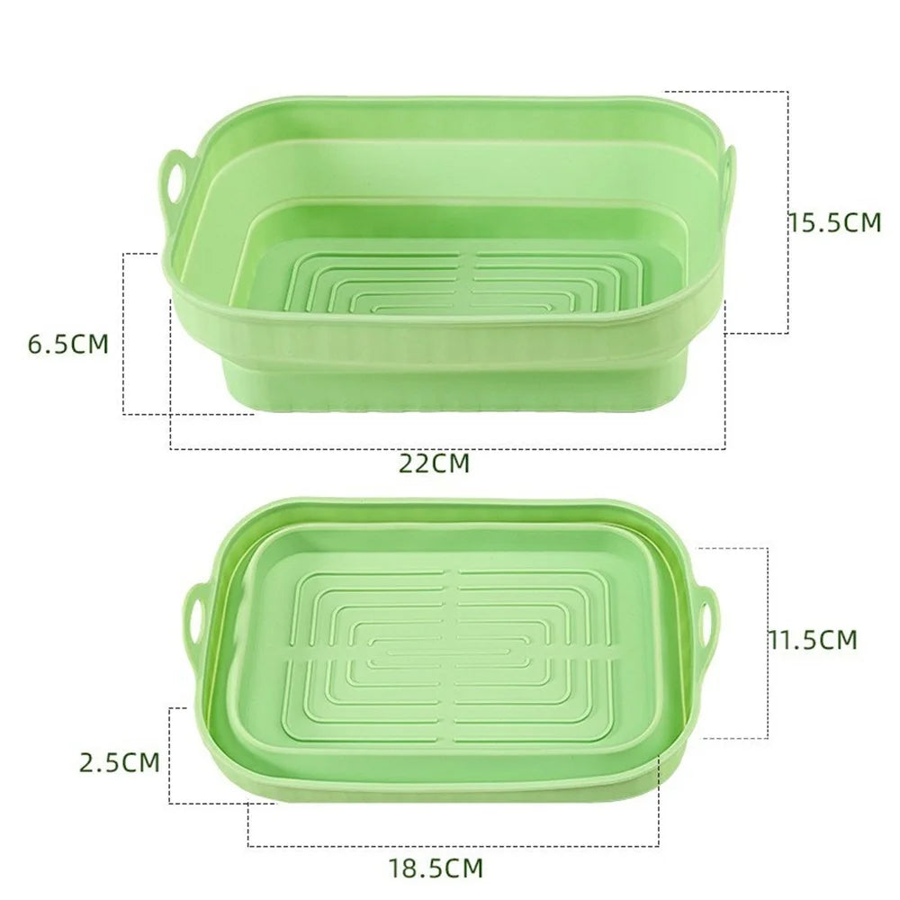 Rectangle Air Fryer Oven Silicone Baking Pan Heat Resistant Foldable Cake Mold (BPA Free, FDA Certified) - Cyan - 3