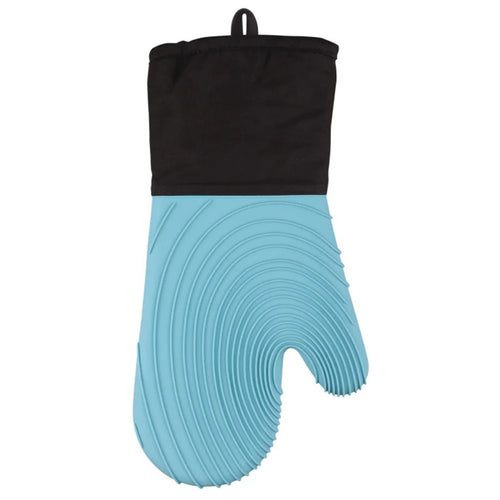 1 Pair Silicone Heat Resistant Baking Gloves Anti-Scald Mitts (BPA Free, FDA Certified) - Flat Spiral Pattern Sky Blue - 1