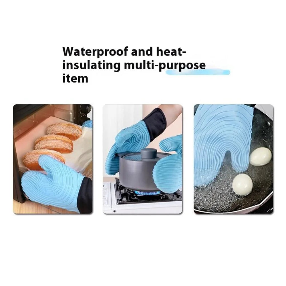 1 Pair Silicone Heat Resistant Baking Gloves Anti-Scald Mitts (BPA Free, FDA Certified) - Flat Spiral Pattern Sky Blue - 4