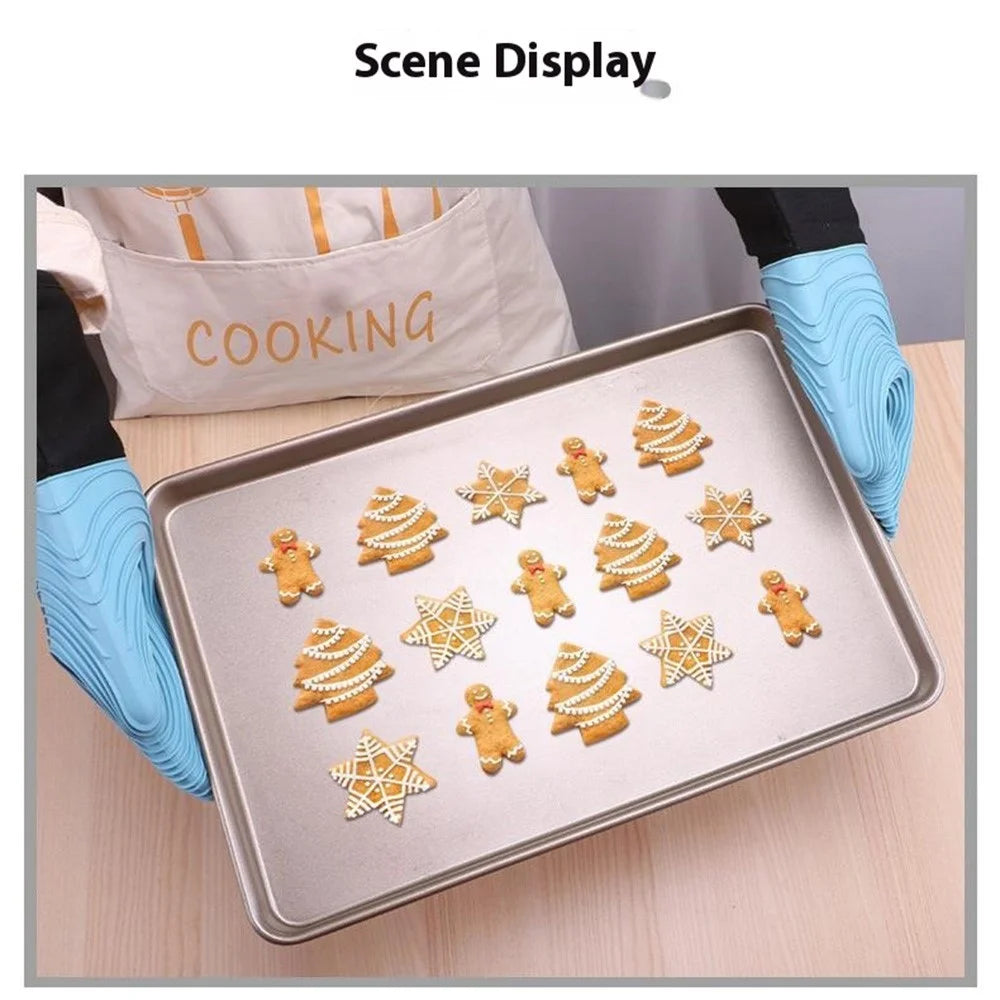 1 Pair Silicone Heat Resistant Baking Gloves Anti-Scald Mitts (BPA Free, FDA Certified) - Flat Spiral Pattern Sky Blue - 5